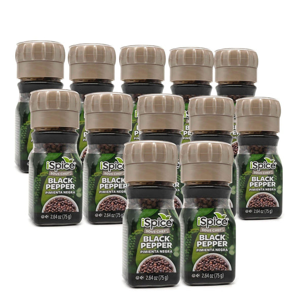 iSpice | 12 Pack of Black Pepper Grinder | PepperPulse | Mixed Spices & Seasonings Gift Set | Kosher - Black Tai Salt Co.