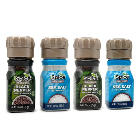 iSpice | 4 Pack of Pepper and Salt Grinder | SavorPair | Mixed Spices & Seasonings Gift Set | Kosher - Black Tai Salt Co.