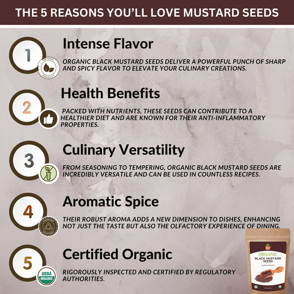 Organic Black Mustard Seeds - USDA Certified Organic - Ideal for Planting & Pickling - Dry, High - Quality Brown Mustard Seeds - Gluten - Free, Non - GMO, and Kosher - Black Tai Salt Co.