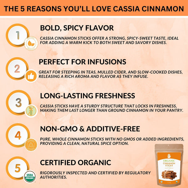 Organic Cassia Cinnamon Sticks – Bold & Spicy Whole Cinnamon, USDA Certified - Black Tai Salt Co.