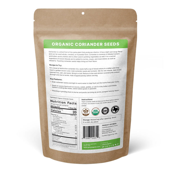 Organic Coriander Seeds - Non - GMO, USDA Organic, Aromatic and Nutty Flavor, Resealable Pack - Perfect for Cooking and Health Benefits - Black Tai Salt Co.